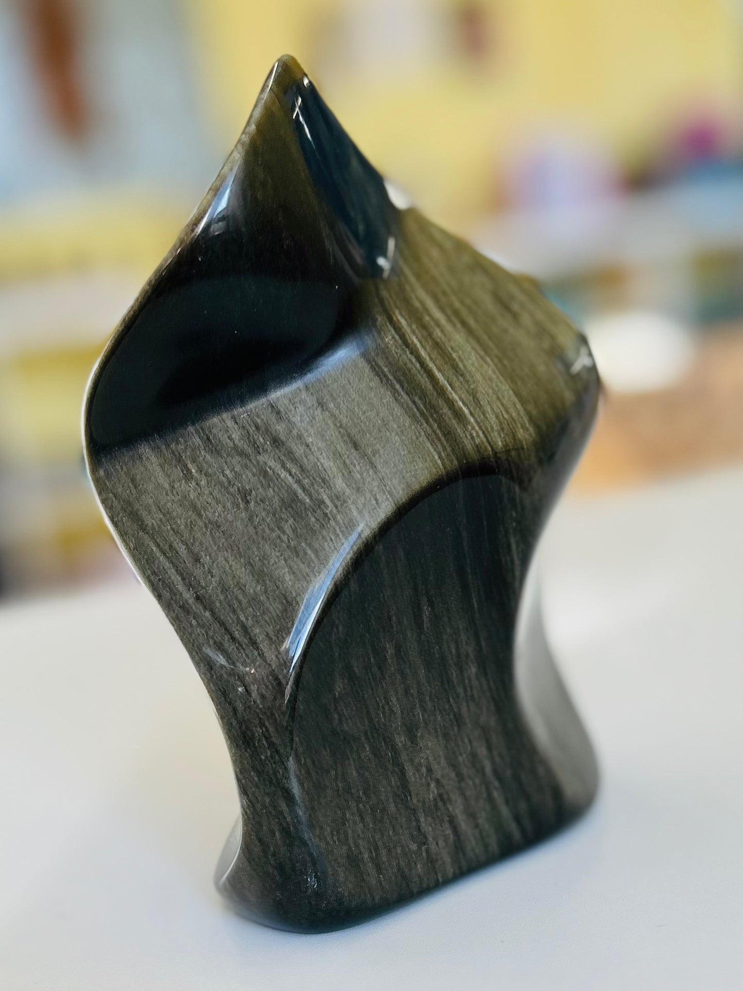 Crystal Flame - Black Obsidian with Gold