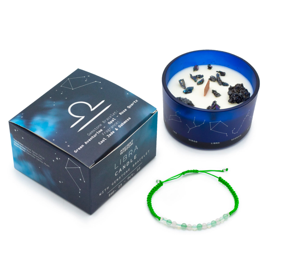 Libra - Zodiac Crystal Candle with Gemstone Bracelet