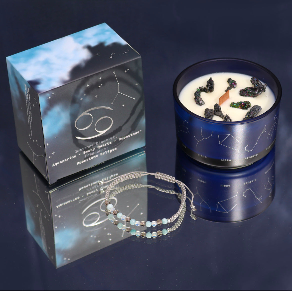 Cancer - Zodiac Crystal Candle with Gemstone Bracelet