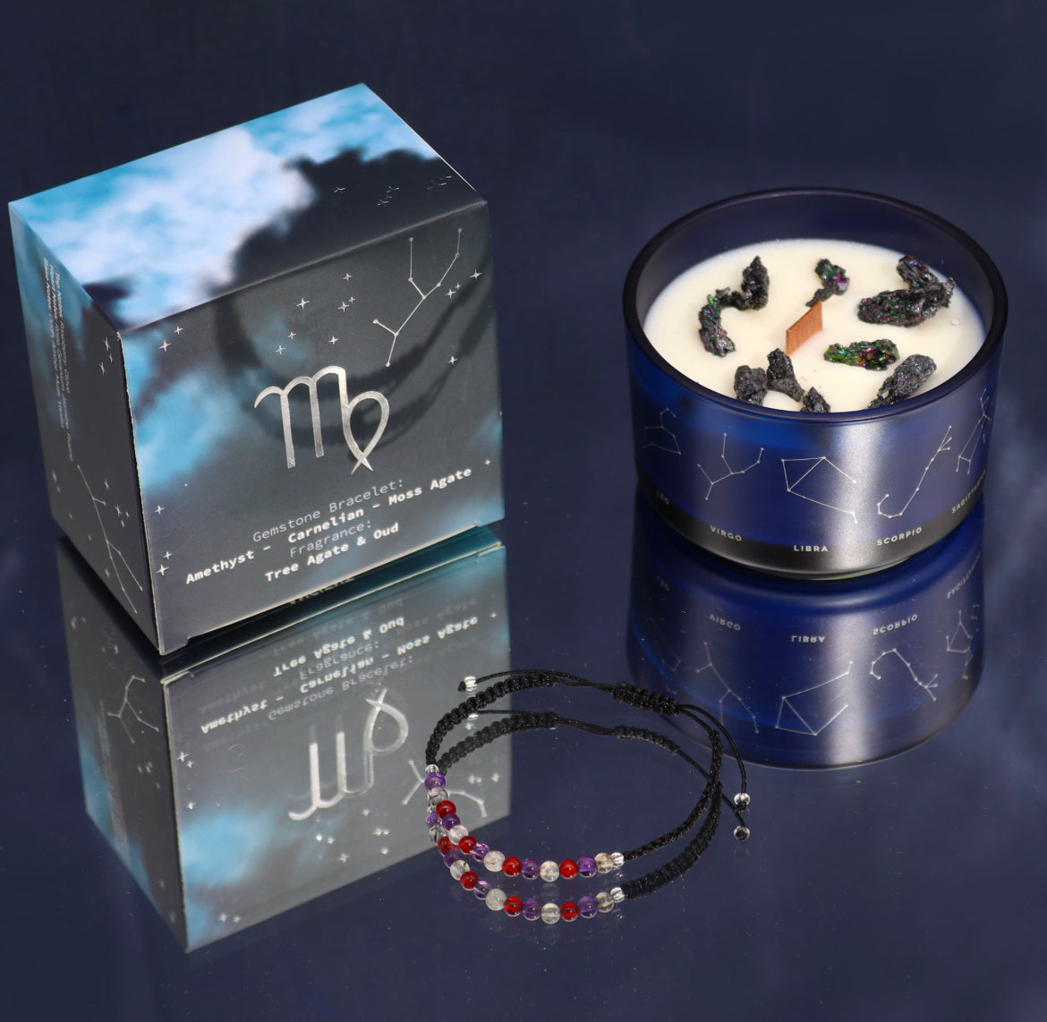 Virgo - Zodiac Crystal Candle with Gemstone Bracelet