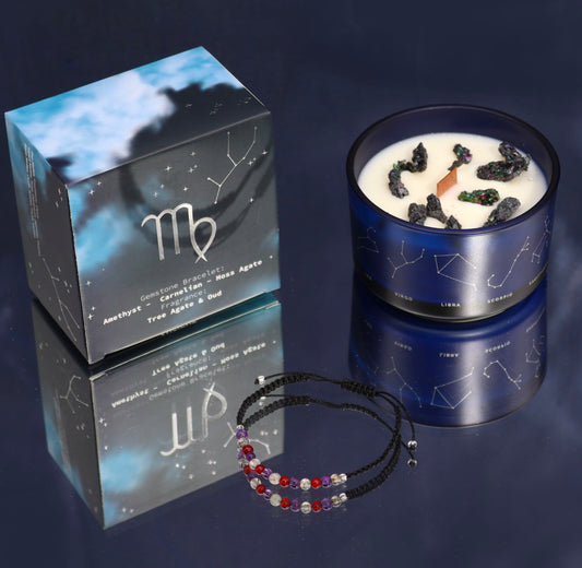 Virgo - Zodiac Crystal Candle with Gemstone Bracelet