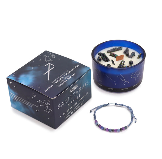 Sagittarius -  Zodiac Crystal Candle with Gemstone Bracelet
