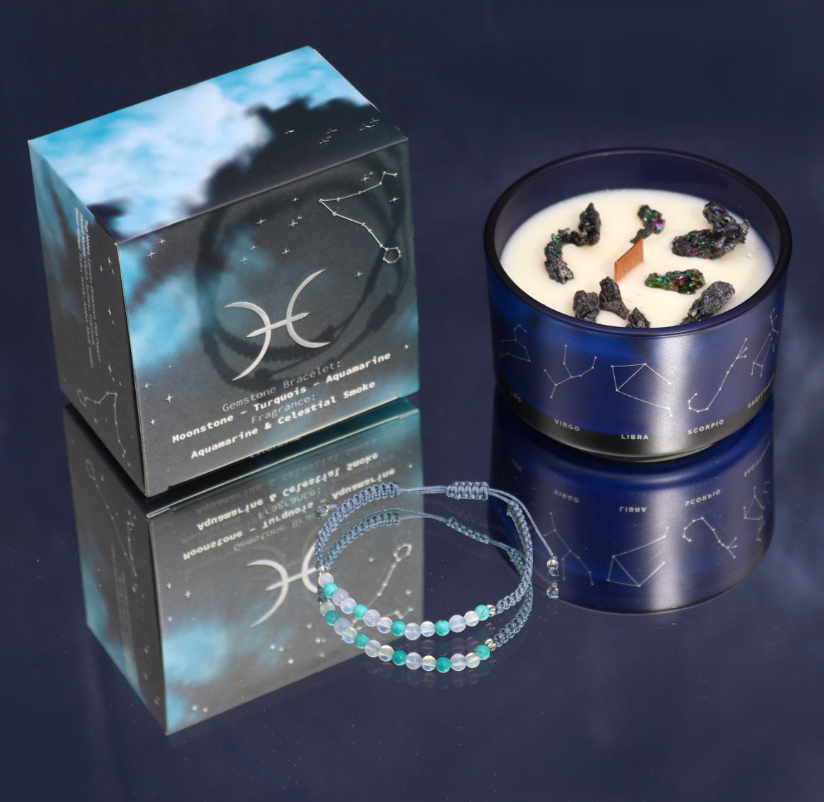 Pisces - Zodiac Crystal Candle with Gemstone Bracelet