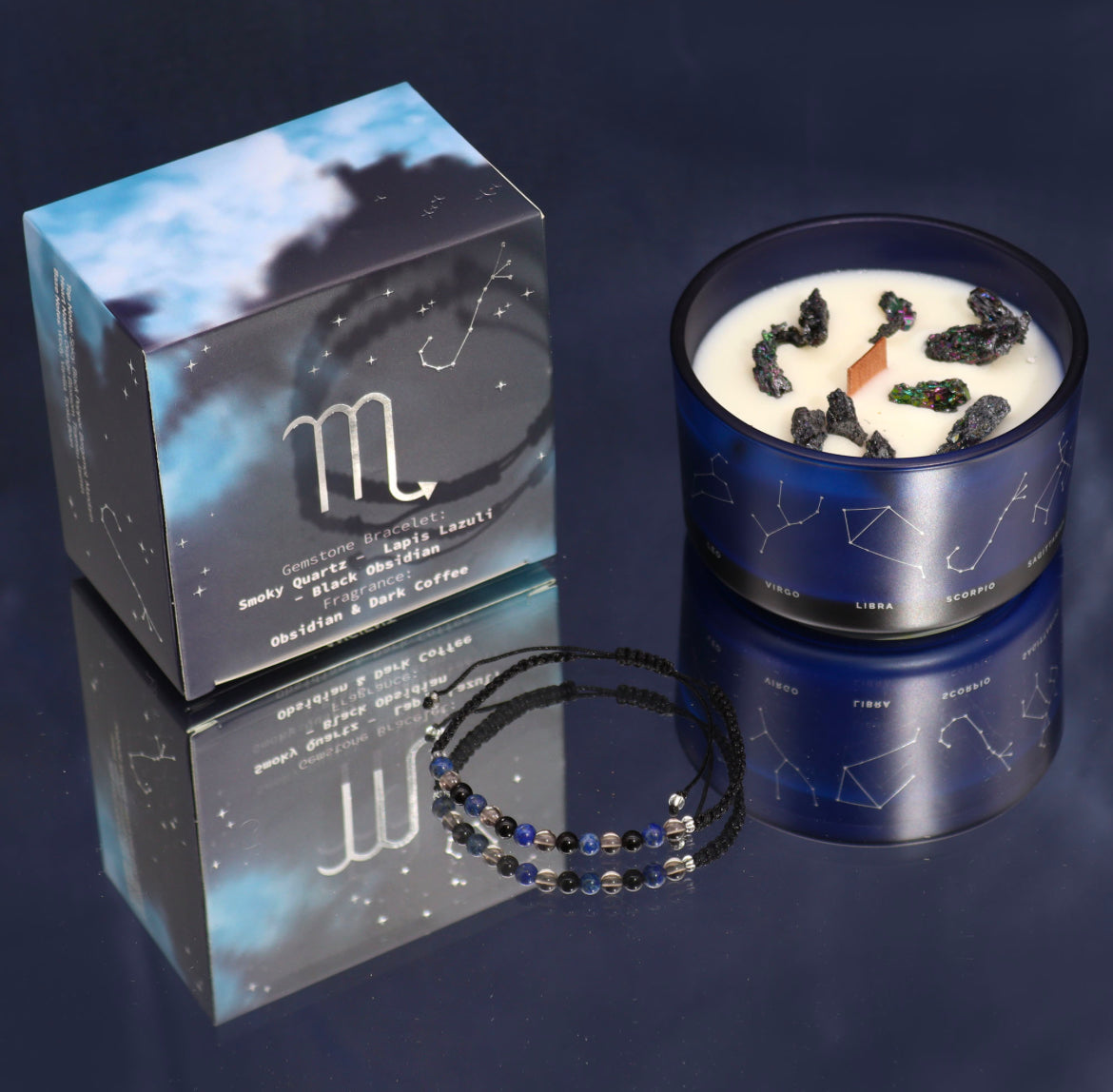 Scorpio - Zodiac Crystal Candle with Gemstone Bracelet
