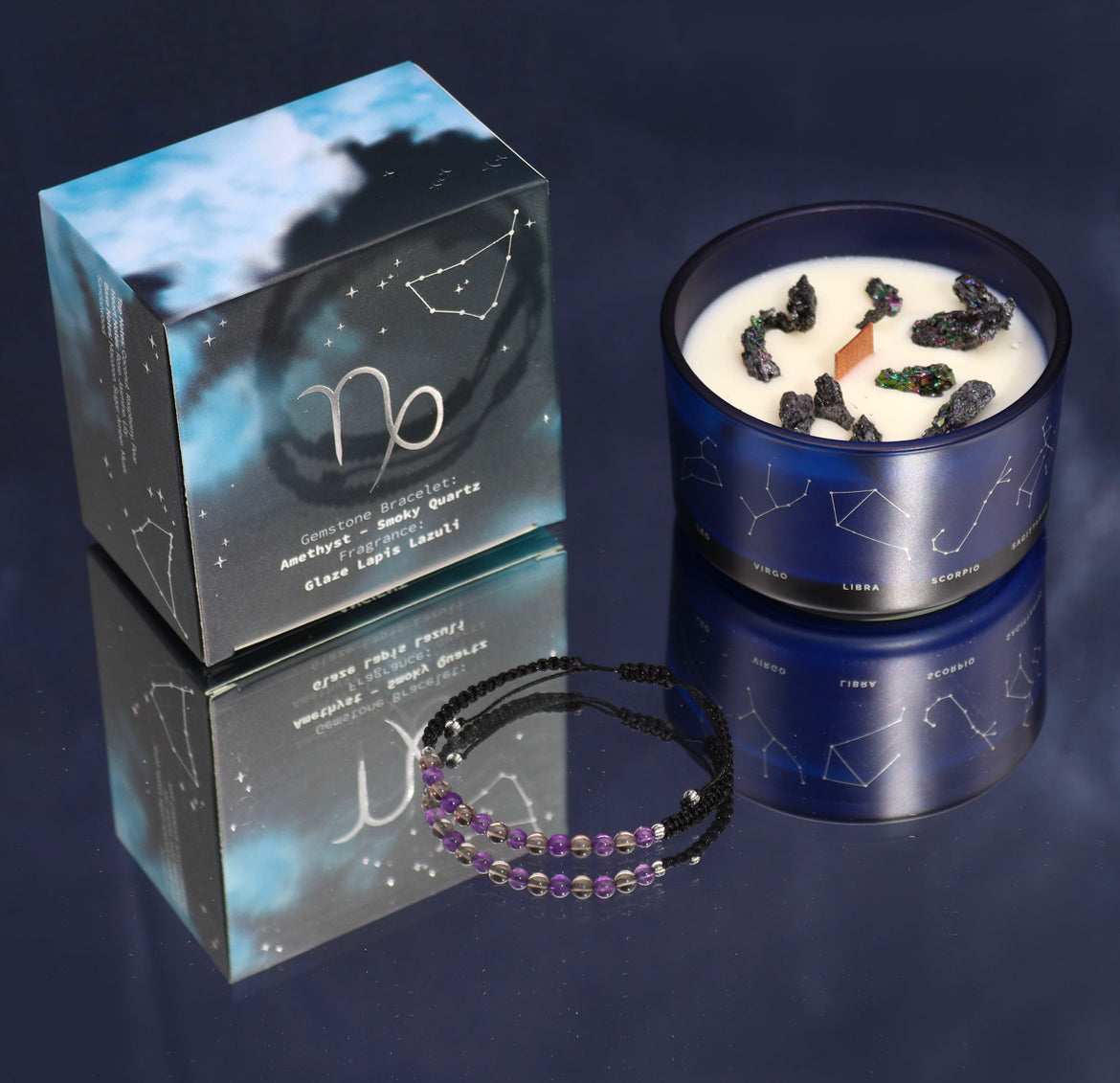 Capricorn - Zodiac Crystal Candle with Gemstone Bracelet