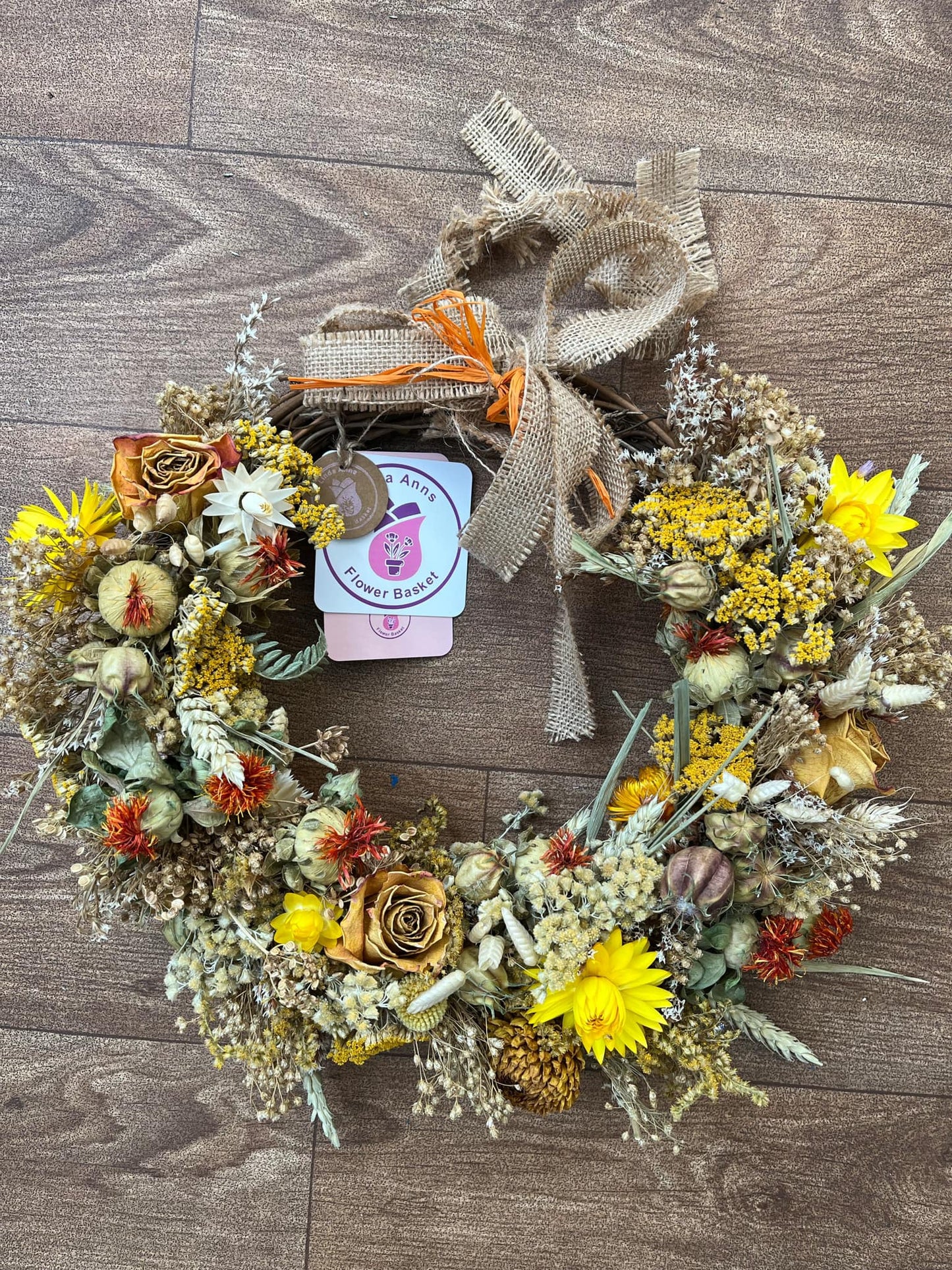 Yellow and orange dried flower wreath