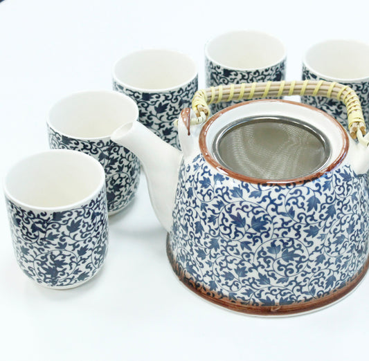 Herbal Teapot Set - Blue Pattern