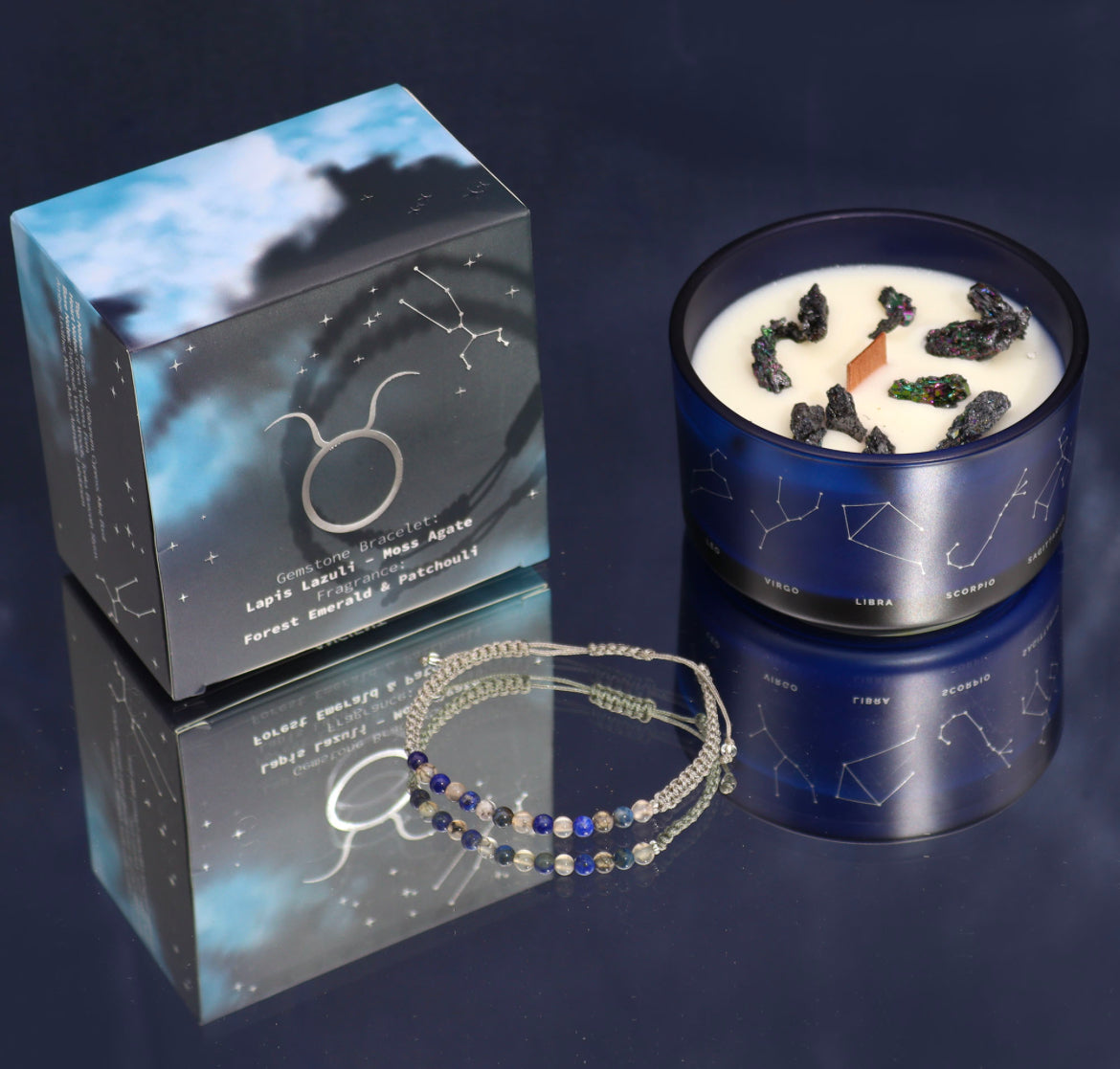 Taurus - Zodiac Crystal Candle with Gemstone Bracelet