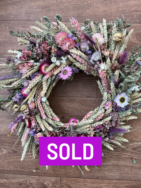 Pink dried flower wreath